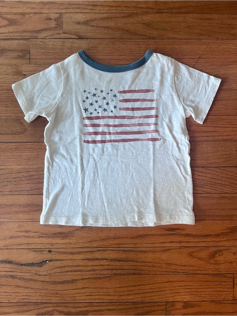 Kids White Flag Graphic Tee with Blue Trim